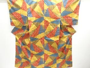 裂取りに幾何学模様織り出し十日町紬着物